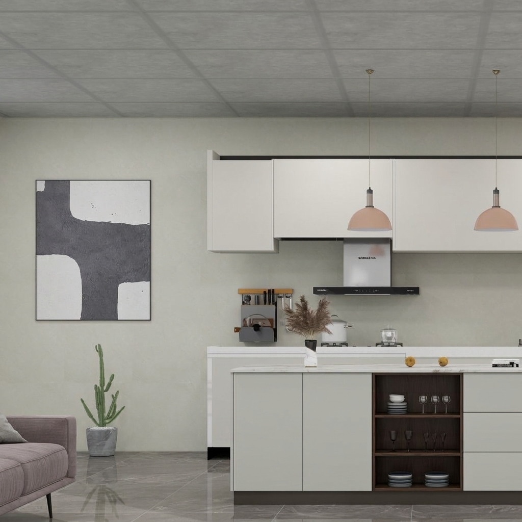 Lichte SPC wandpanelen in open keuken