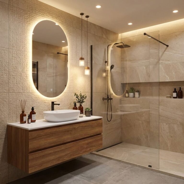Badkamer met ovale LED spiegel