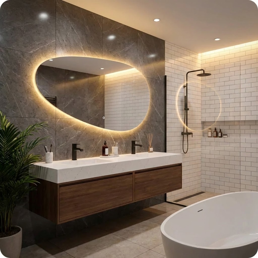 badkamerspiegel led asym