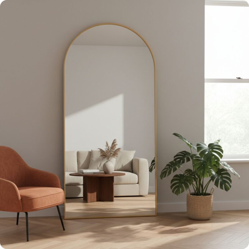 Deze stijlvolle passpiegel is de perfecte combinatie van functionaliteit en design. Dankzij het slanke zwarte frame en het minimalistische ontwerp past de spiegel moeiteloos in elk interieur – van 4