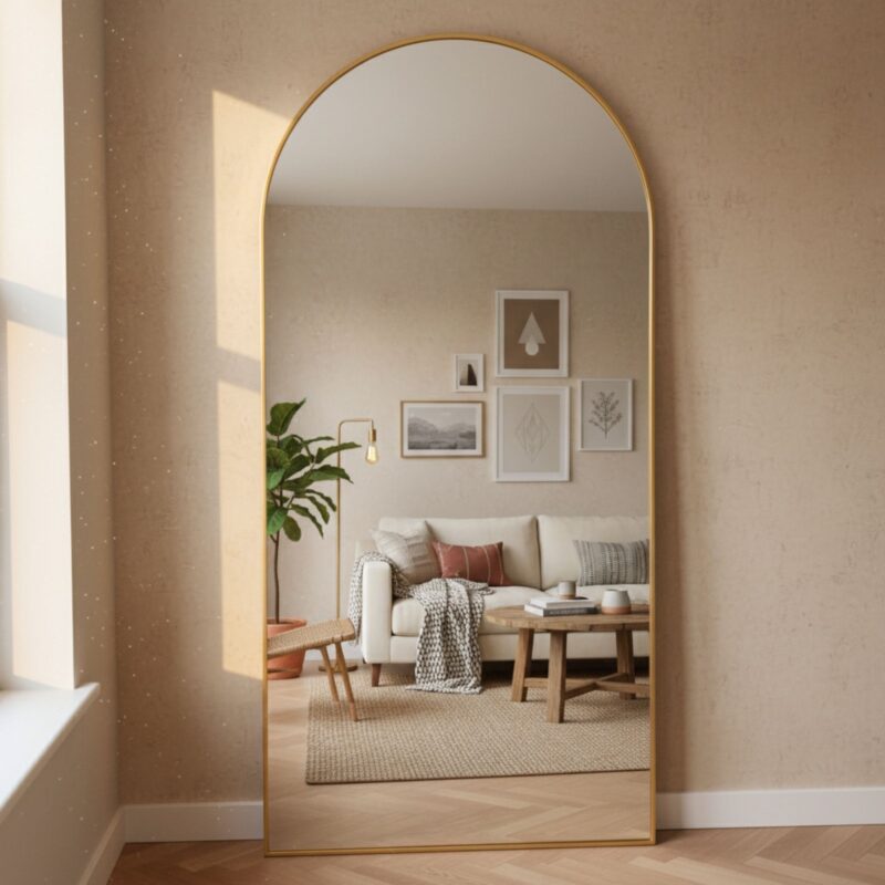 Staande spiegel met boog | Passpiegel | Grote spiegel | Inclusief frame | 180 x 100cm - Afbeelding 9