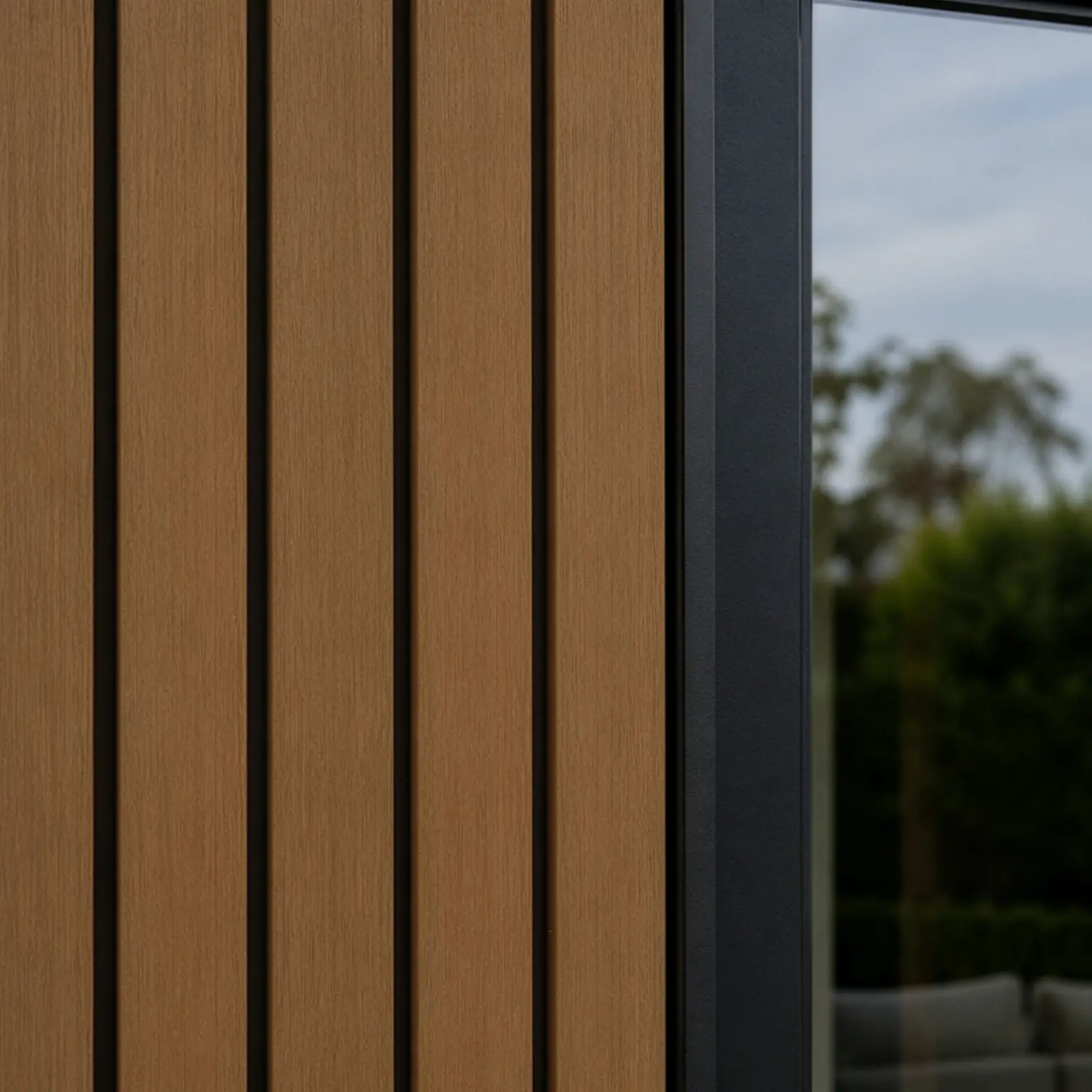 Premium Gevelbekleding - Composiet | Brede latten | Teak + Zwart | 2900 x 400mm