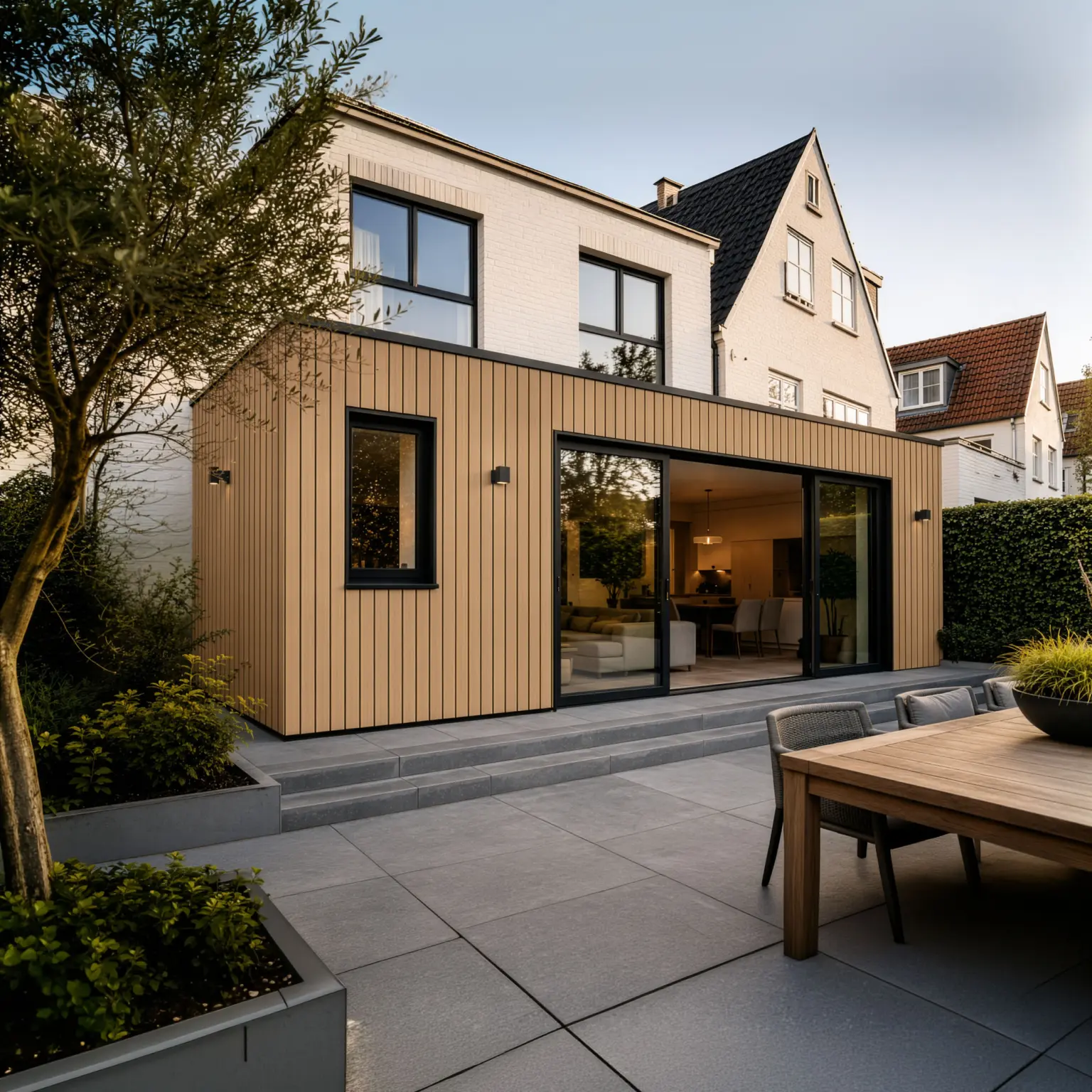 Premium Gevelbekleding - Composiet | Brede latten | Eiken + Zwart | 2900 x 400mm