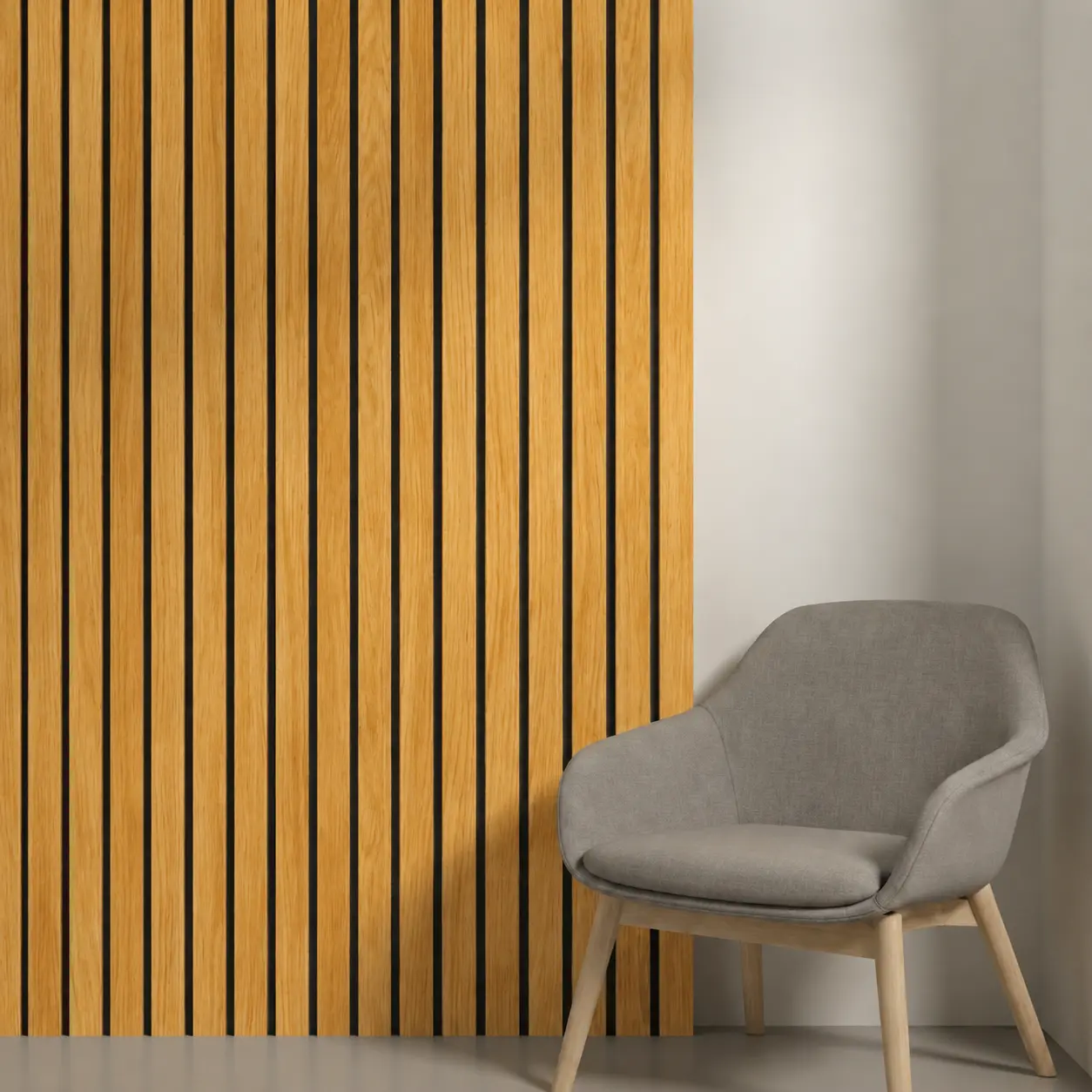 Akoestisch wandpaneel | brede latten (50mm) Klassiek Eiken - 260x60cm