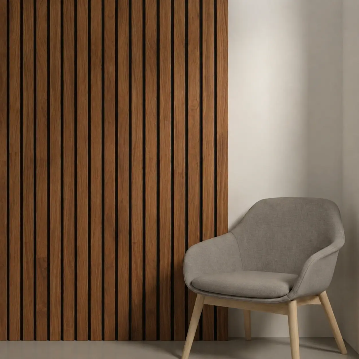 Akoestisch wandpaneel | brede latten (50mm) Walnoot - 260x60cm
