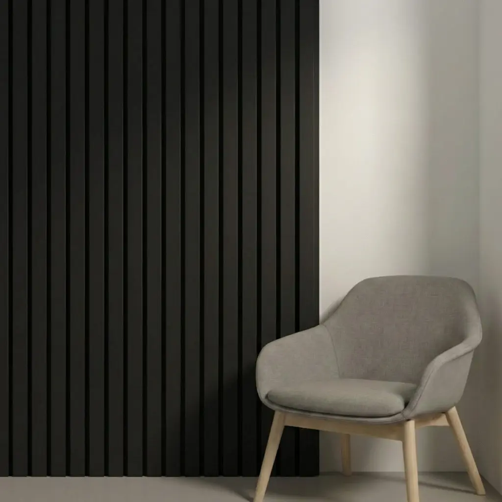 Akoestisch wandpaneel | brede latten (50mm) Zwart Eiken - 260x60cm