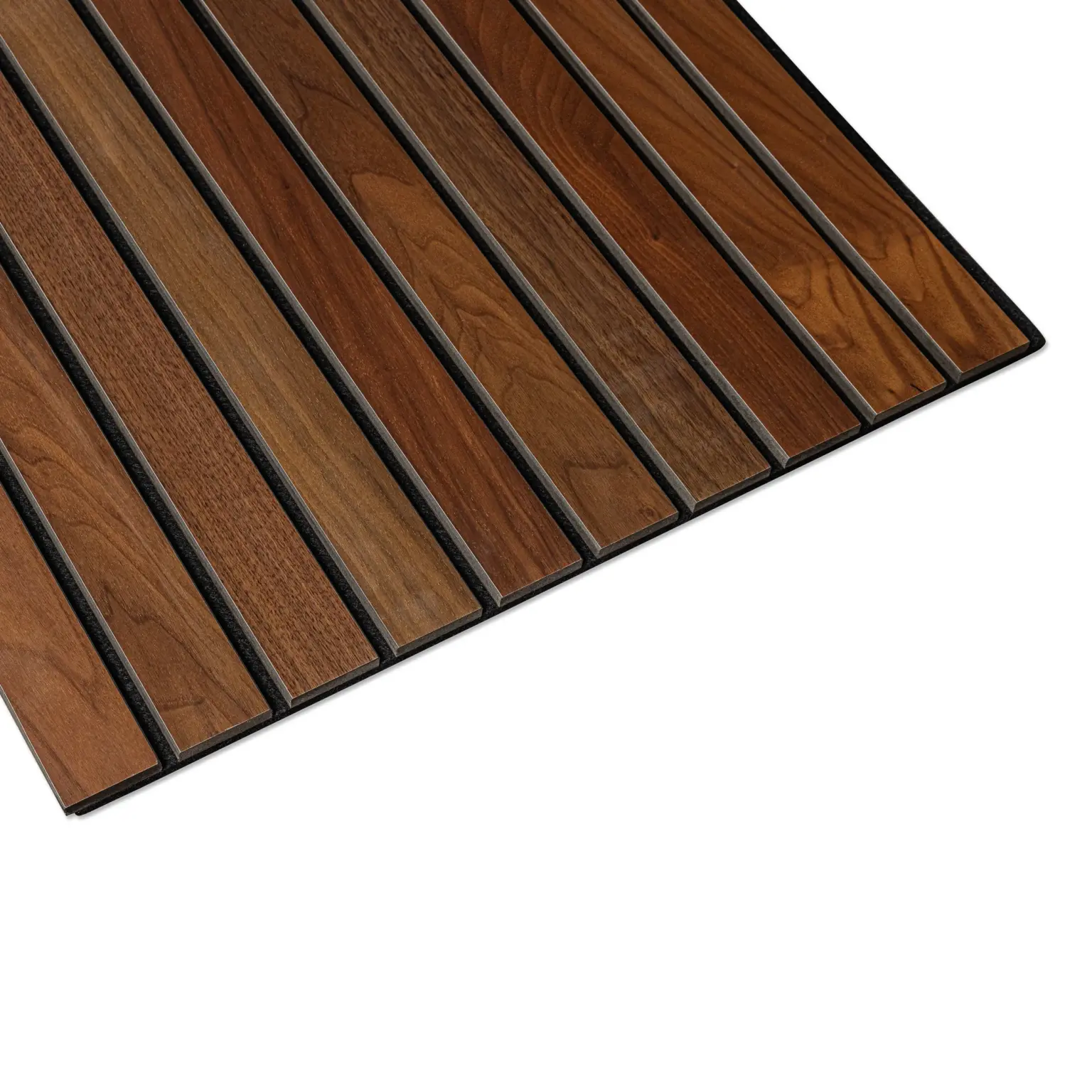 Akoestisch wandpaneel | brede latten (50mm) Walnoot - 260x60cm