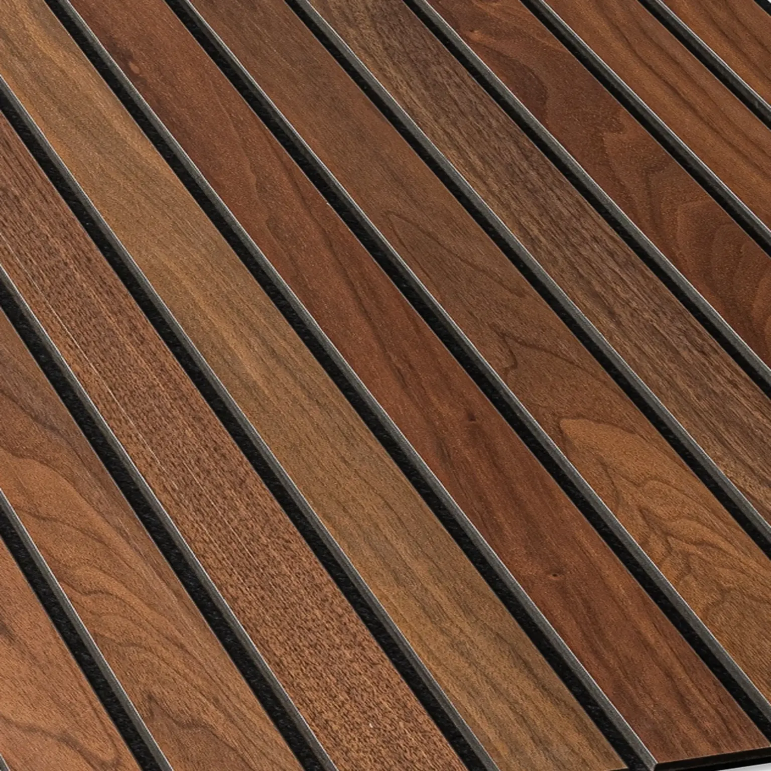 Akoestisch wandpaneel | brede latten (50mm) Walnoot - 260x60cm
