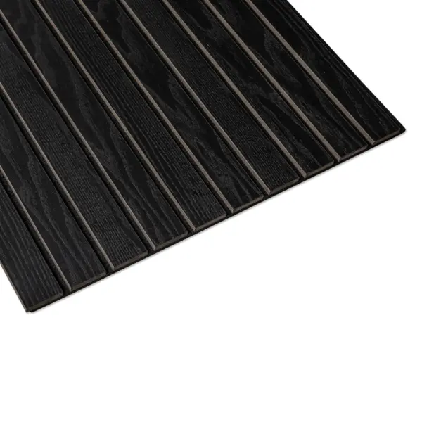 Akoestisch wandpaneel | brede latten (50mm) Zwart Eiken - 260x60cm