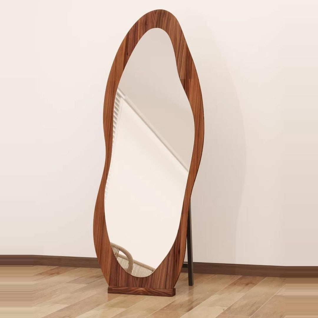 Spiegel Luna, staande passpiegel met houten voet, 180 x 80 cm